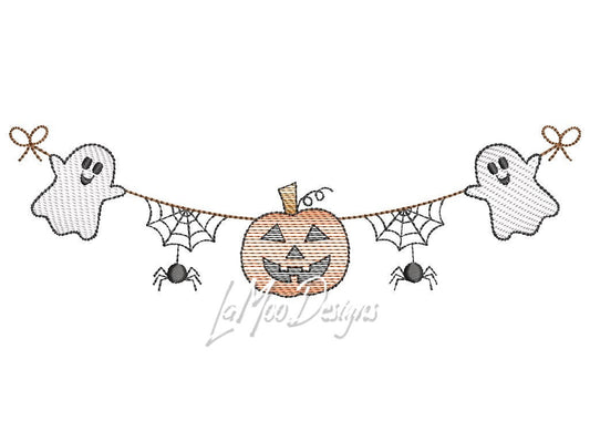 Halloween Sketch Design Banner Embroidery Design