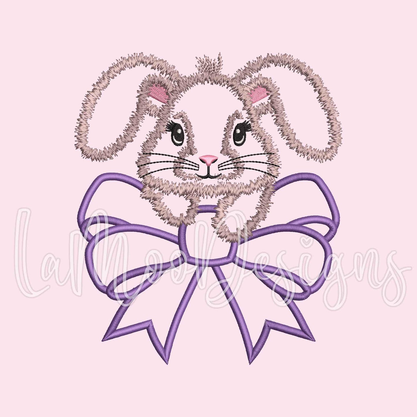 Side Seam Bunny Satin Stitch Applique Embroidery Design with Bow