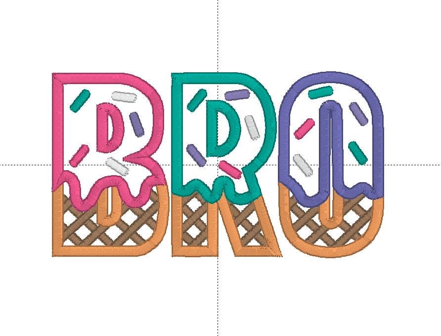 BRO and SIS Ice Cream Waffle Cone Embroidery Satin Stitch Applique Design