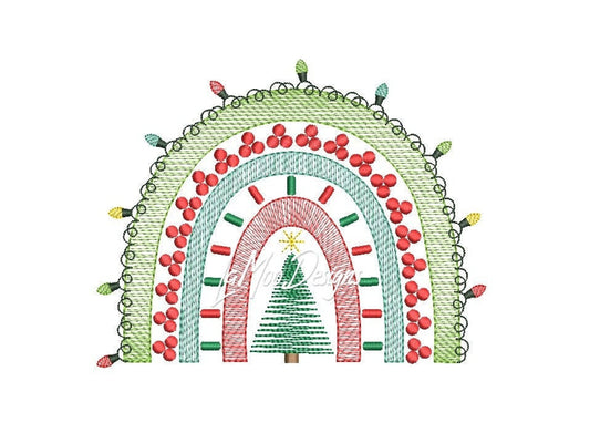 Christmas Sketch Design Rainbow with Lights Embroidery