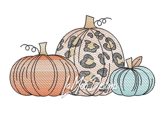 Fall Pumpkin Trio Sketch Design Embroidery Design