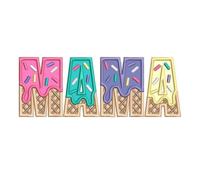 MAMA Ice Cream Waffle Cone Embroidery Satin Stitch Applique Design