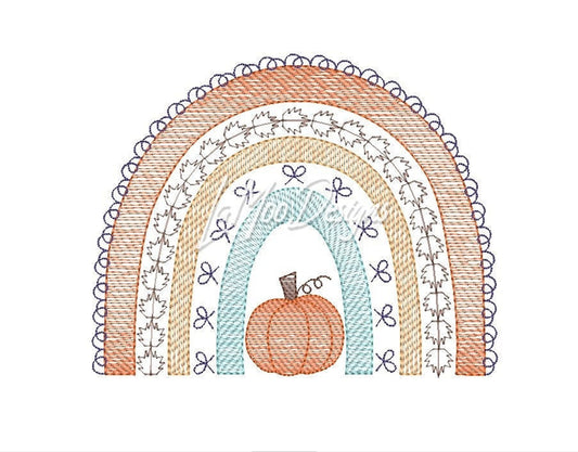 Fall Halloween Quick Sketch Design Rainbow Embroidery Design