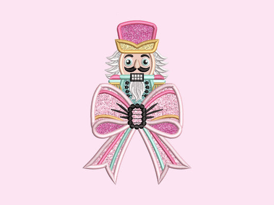 Nutcracker Side Bow Satin Stitch Applique Design 5 Sizes - Christmas Embroidery Design