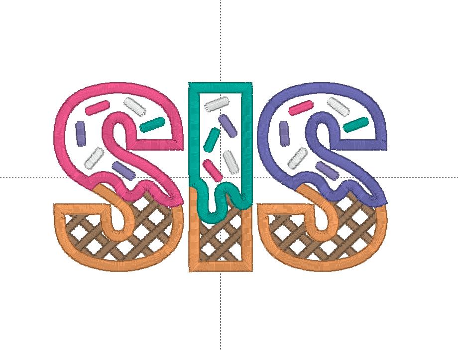 BRO and SIS Ice Cream Waffle Cone Embroidery Satin Stitch Applique Design