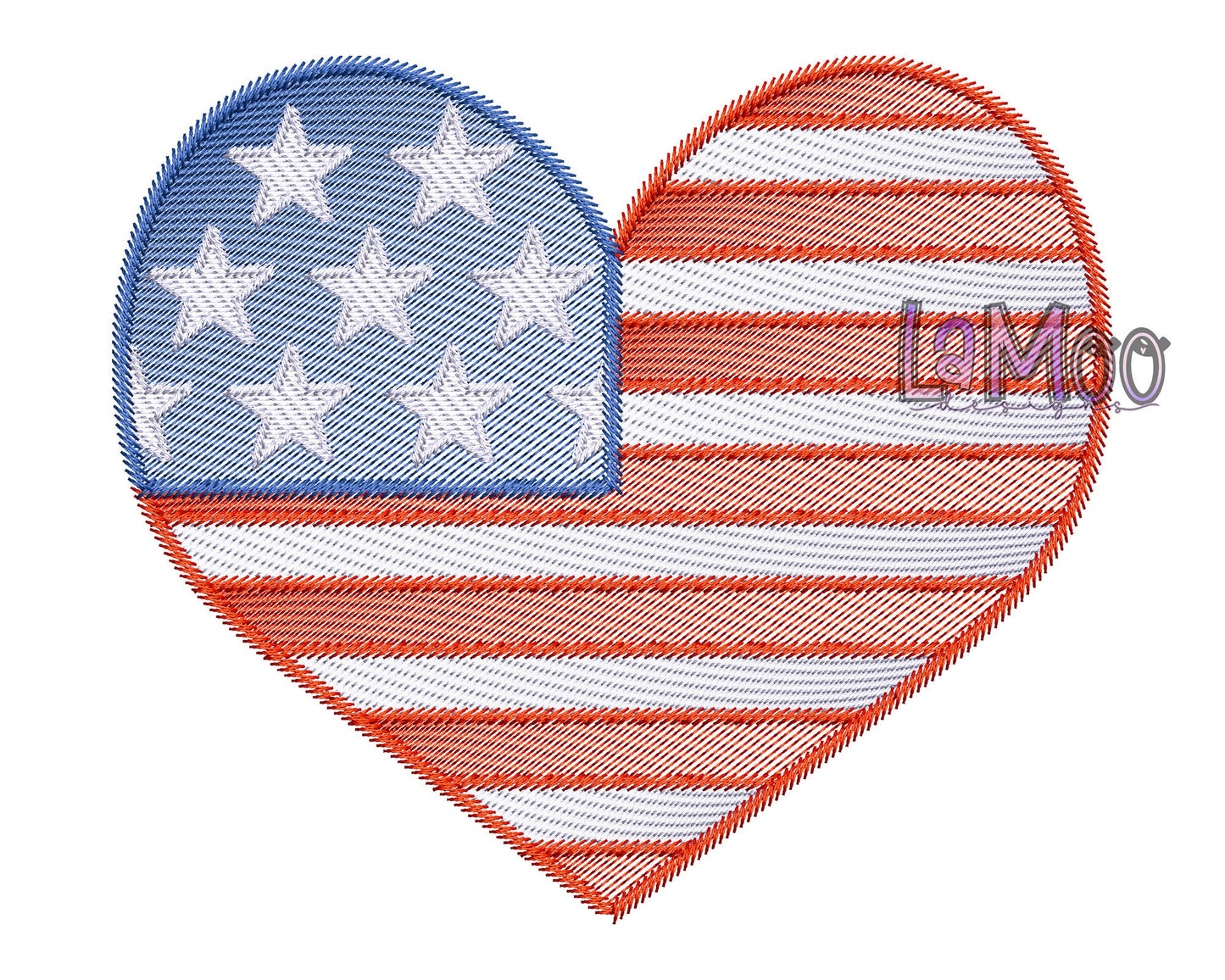 4th of July Sketch Design Heart Embroidery Design