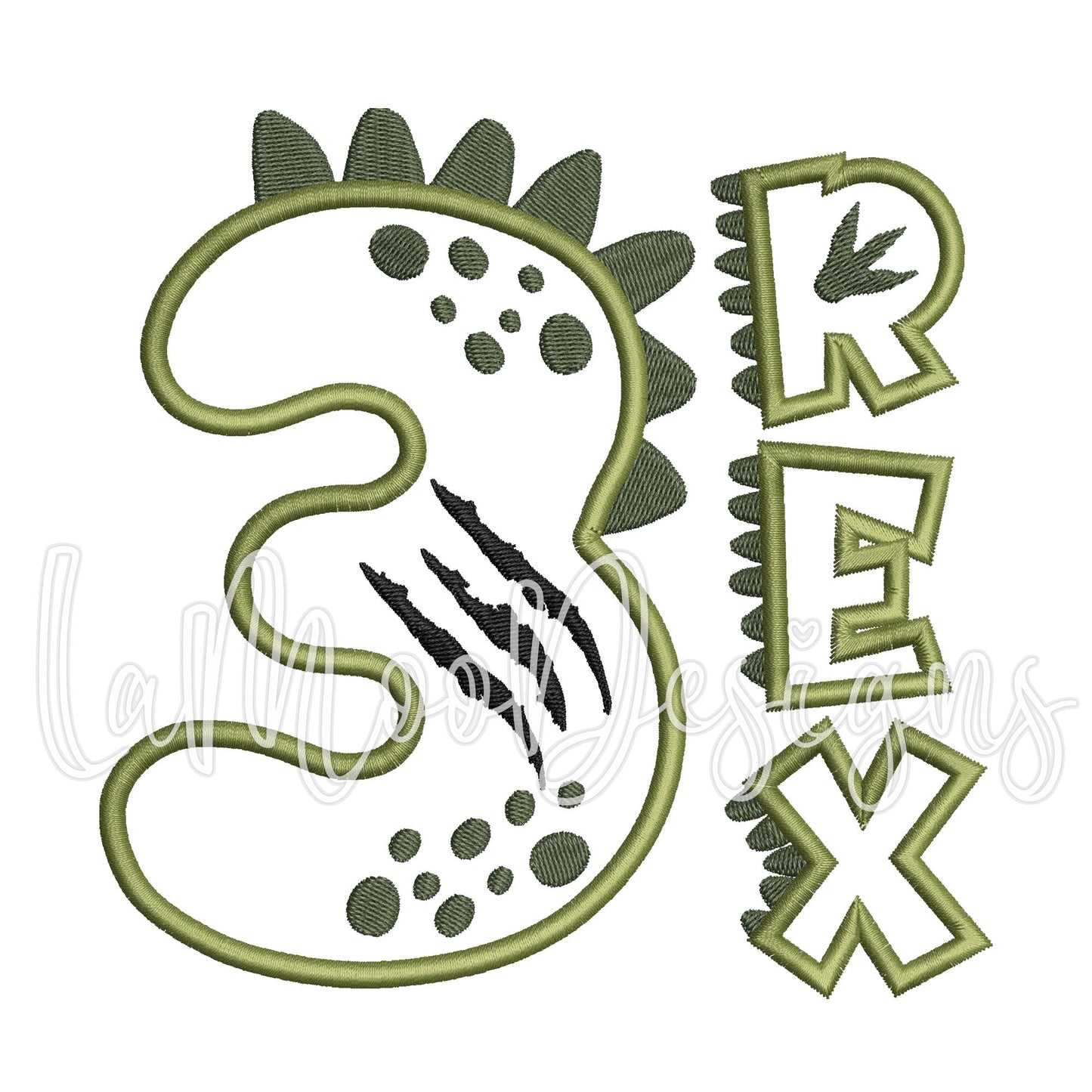 3 REX Birthday Embroidery Design Satin Stitch Applique