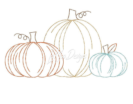 Fall Pumpkins Bean Stitch Embroidery Design Applique
