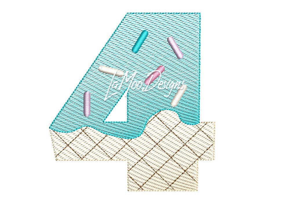 Ice Cream Waffle Cone 1st- 9th Birthday Number Embroidery Sketch Design
