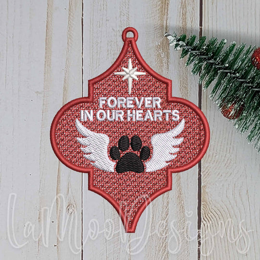 Freestanding Lace Arabesque Ornament Forever in my Heart Pet Embroidery Design - Christmas Embroidery Design
