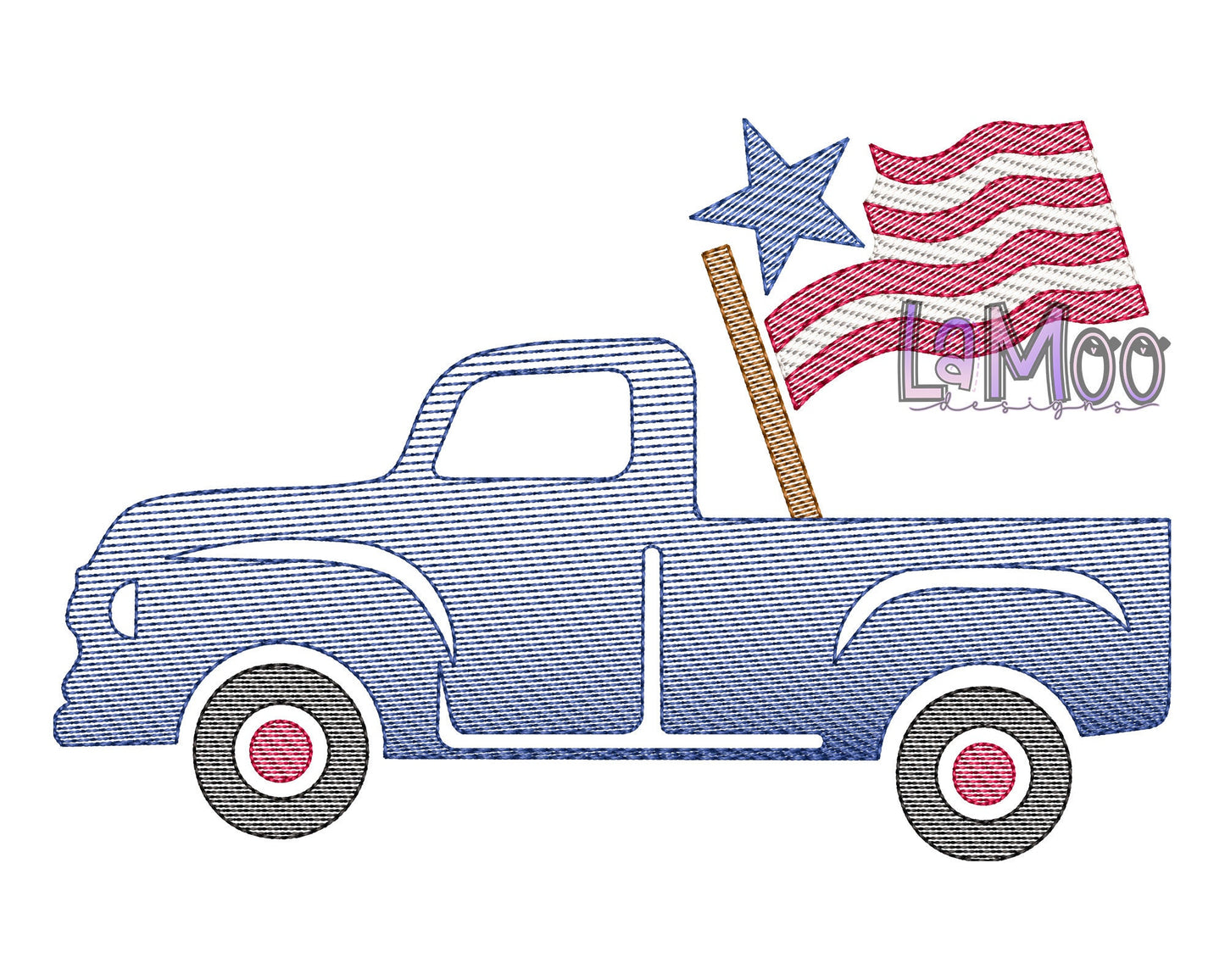4th of July Sketch Design Truck Embroidery Design