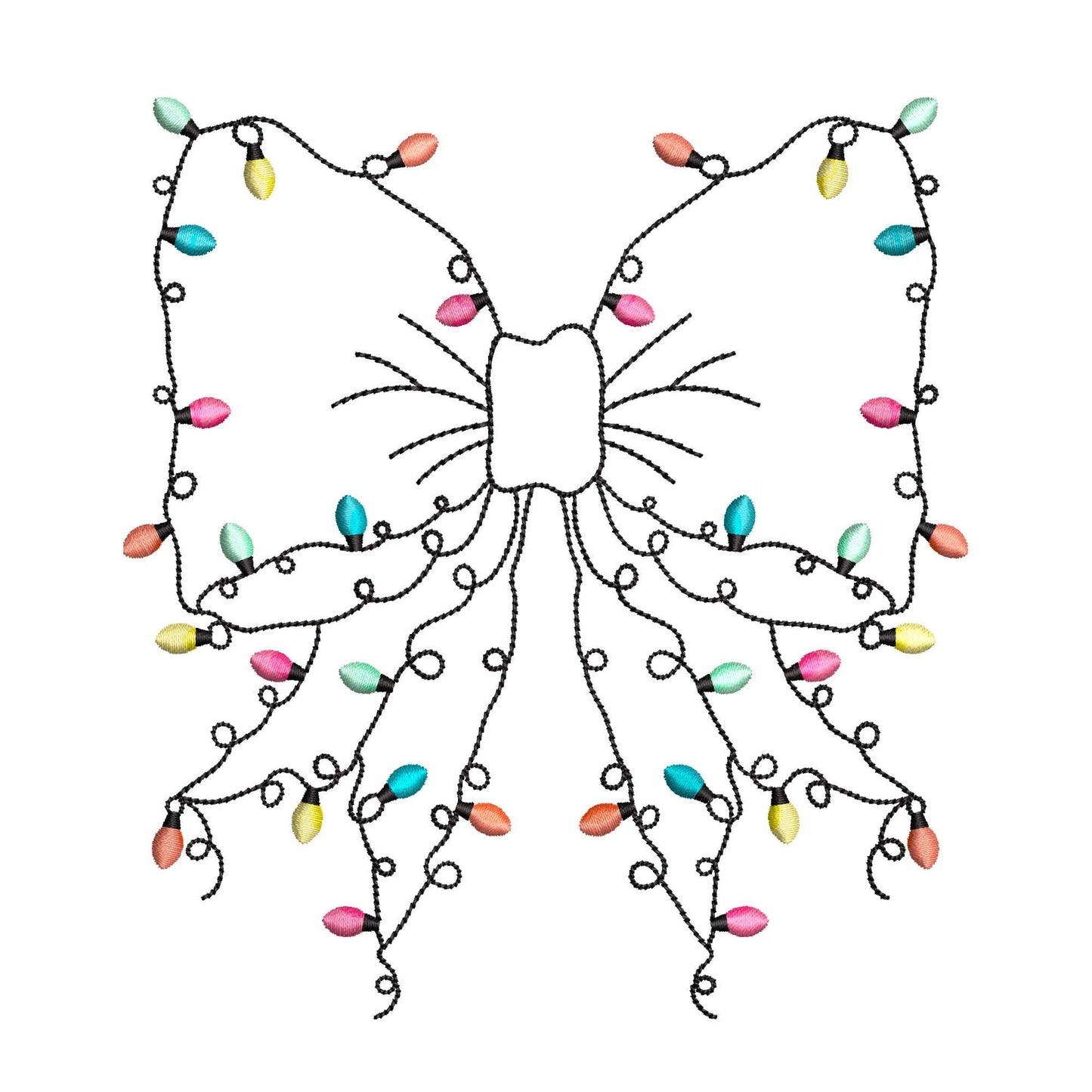 Christmas Bow with Lights Embroidery Bean Stitch Applique Design 5 Sizes