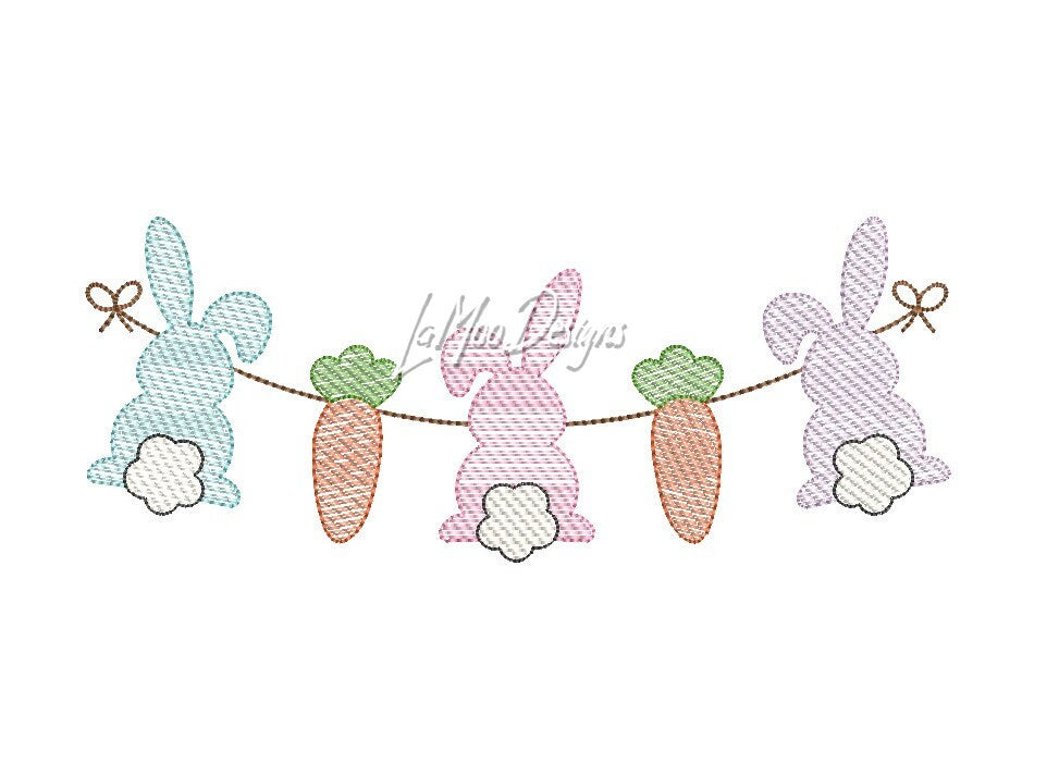 Easter Bunnies with Carrots Sketch Embroidery Design Banner