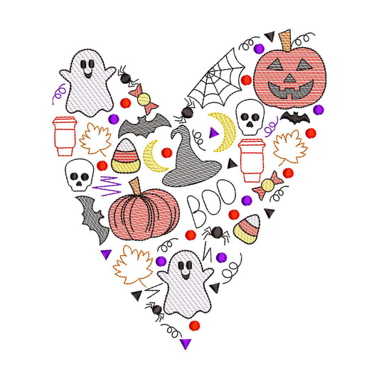 Halloween Sketch Design Heart Embroidery Design