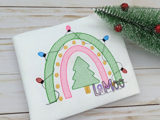 Sketch Design Christmas Rainbow with Lights Embroidery Design