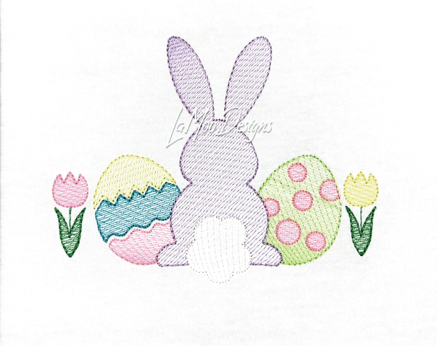 Easter Bunny with Eggs and Tulips Sketch Design Embroidery