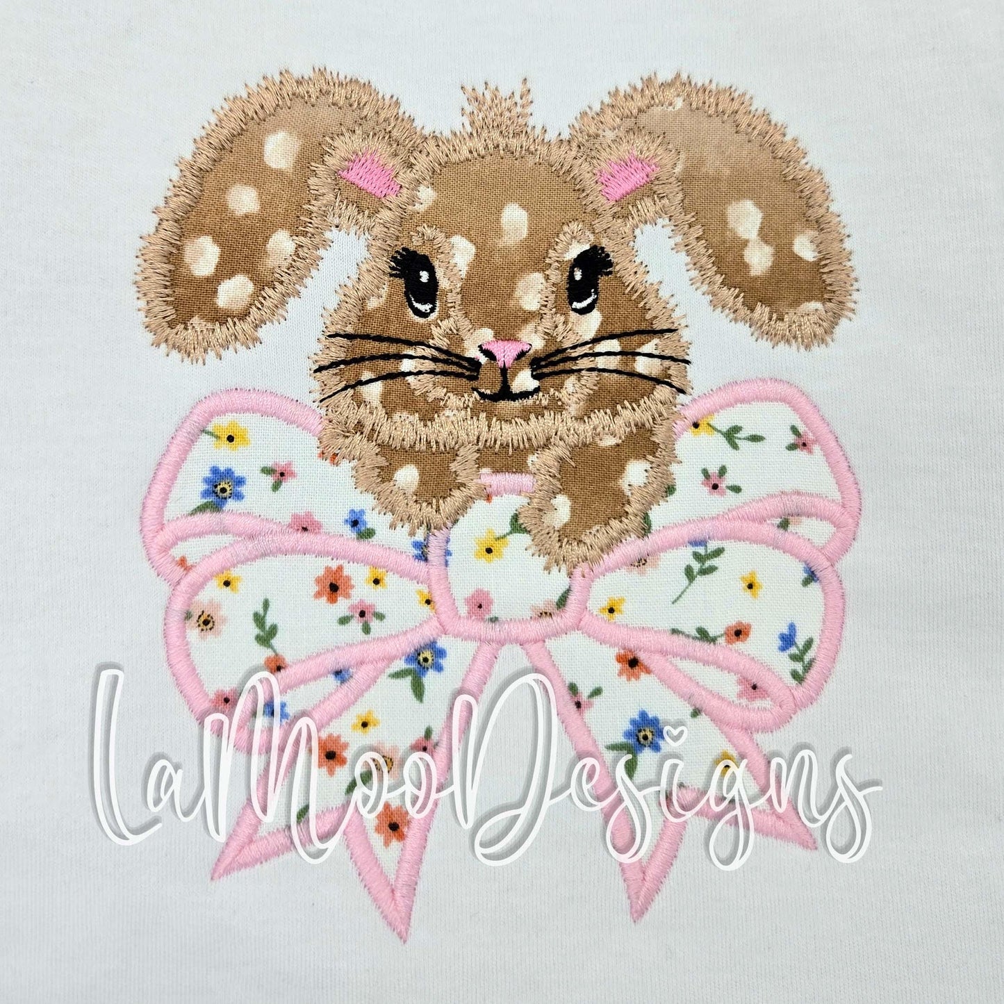 Side Seam Bunny Satin Stitch Applique Embroidery Design with Bow