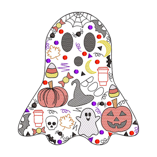 Halloween Sketch Design Ghost Embroidery Design
