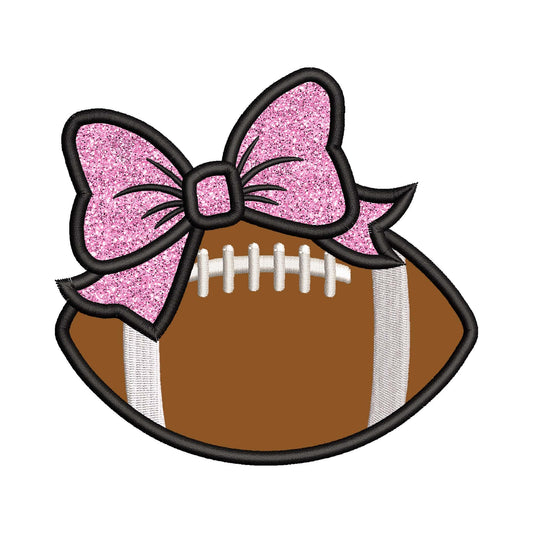 Football with Bow Satin Stitch Applique Embroidery Design