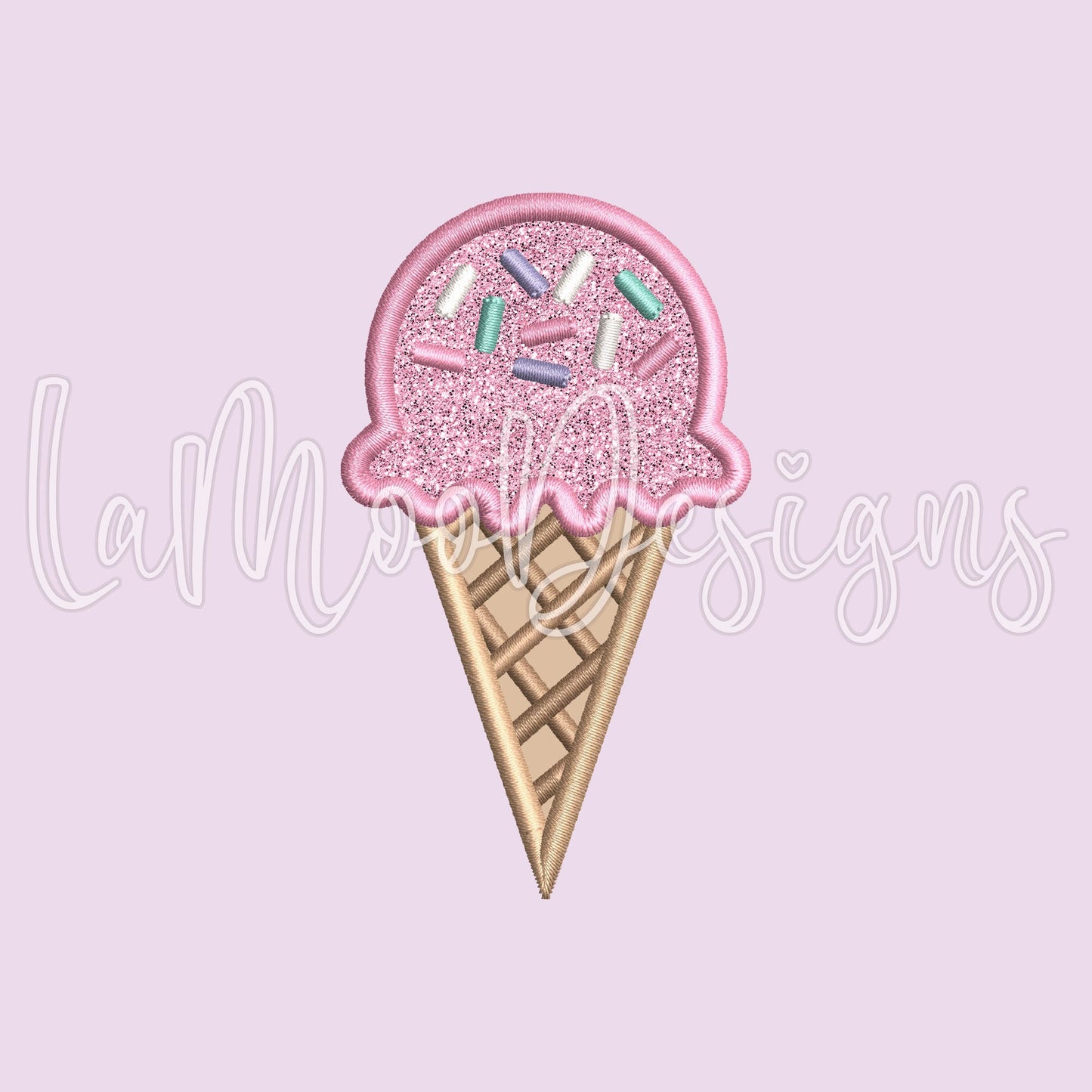 One Scoop Ice Cream Cone Embroidery Satin Stitch Applique Design