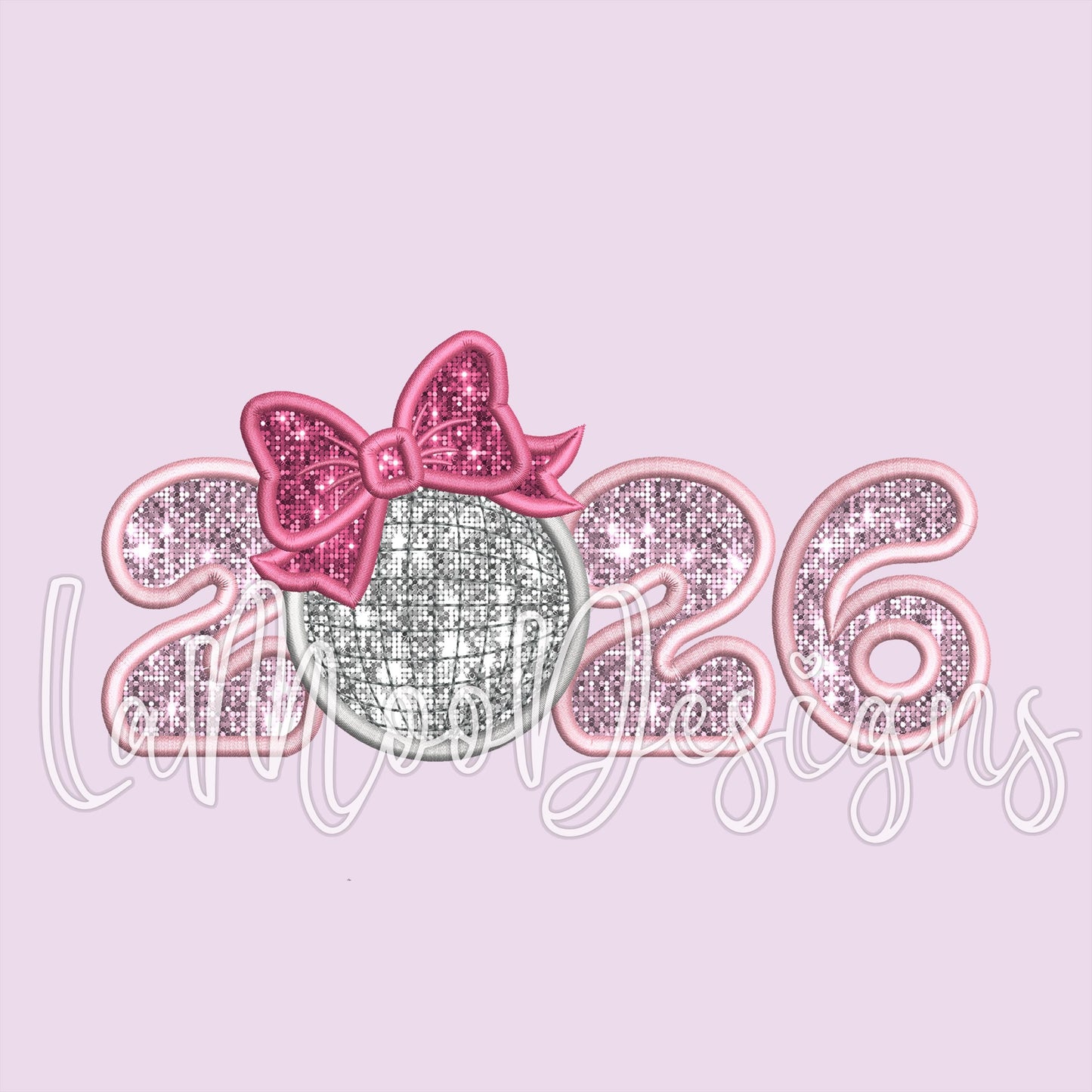 New Year 2026 Ball with Bow Satin Stitch Applique Design