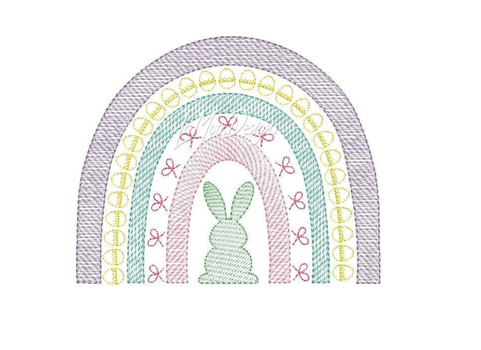 Easter Rainbow Quick Sketch Embroidery Design | Bunny Rabbit Sketch Design 4 Sizes