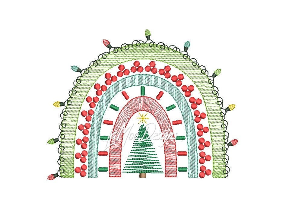 Christmas Sketch Design Rainbow with Lights Embroidery