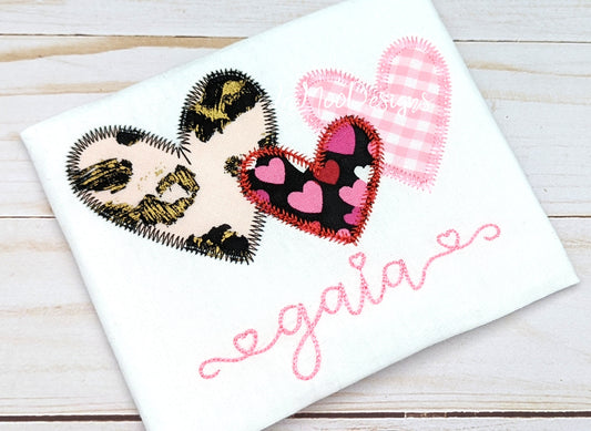 Valentine's Day Zigzag Applique Hearts Embroidery Design