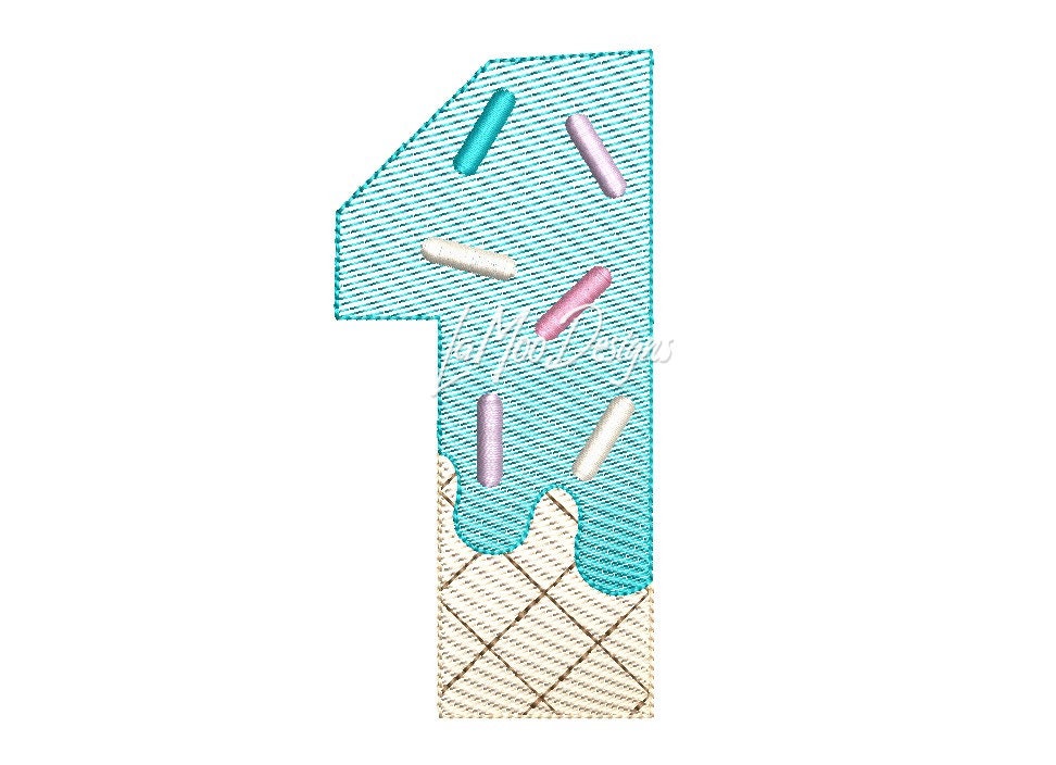 Sketch Design Ice Cream Waffle Cone 1st Birthday Number Embroidery