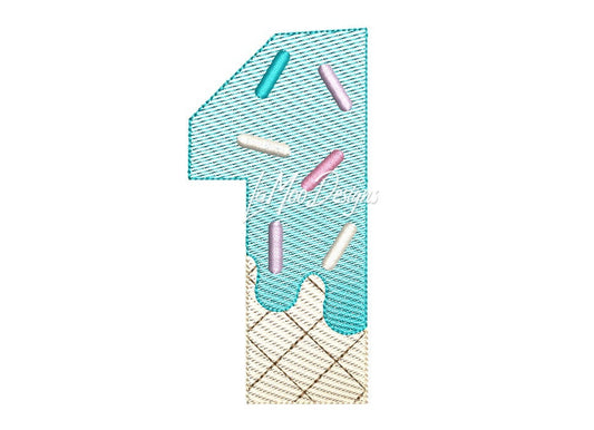 Sketch Design Ice Cream Waffle Cone 1st Birthday Number Embroidery
