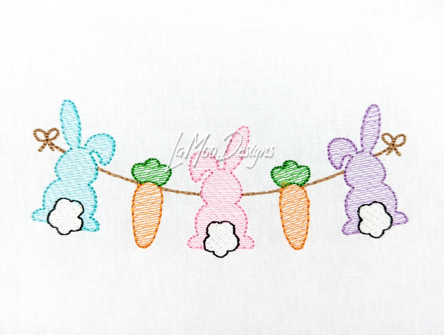 Easter Bunnies with Carrots Sketch Embroidery Design Banner