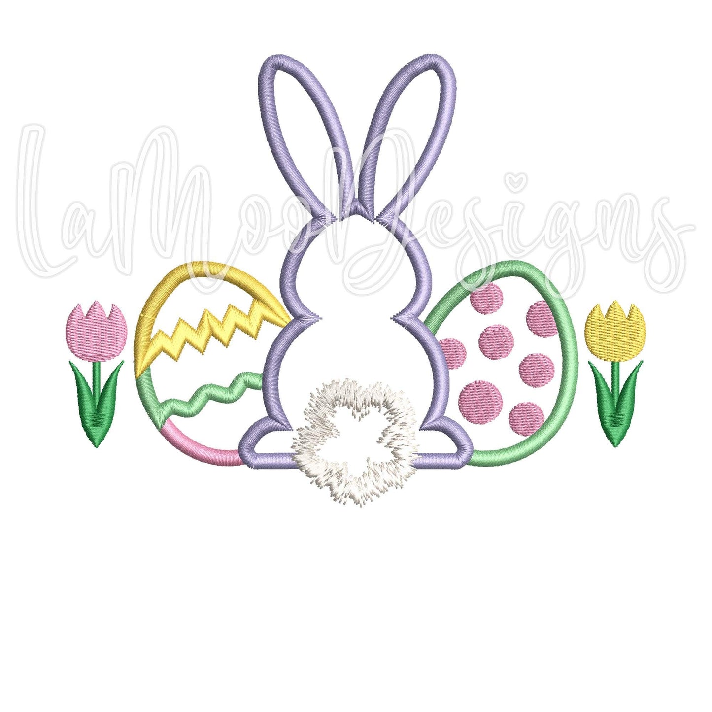 Easter Bunny with Eggs and Tulips Satin Stitch Applique