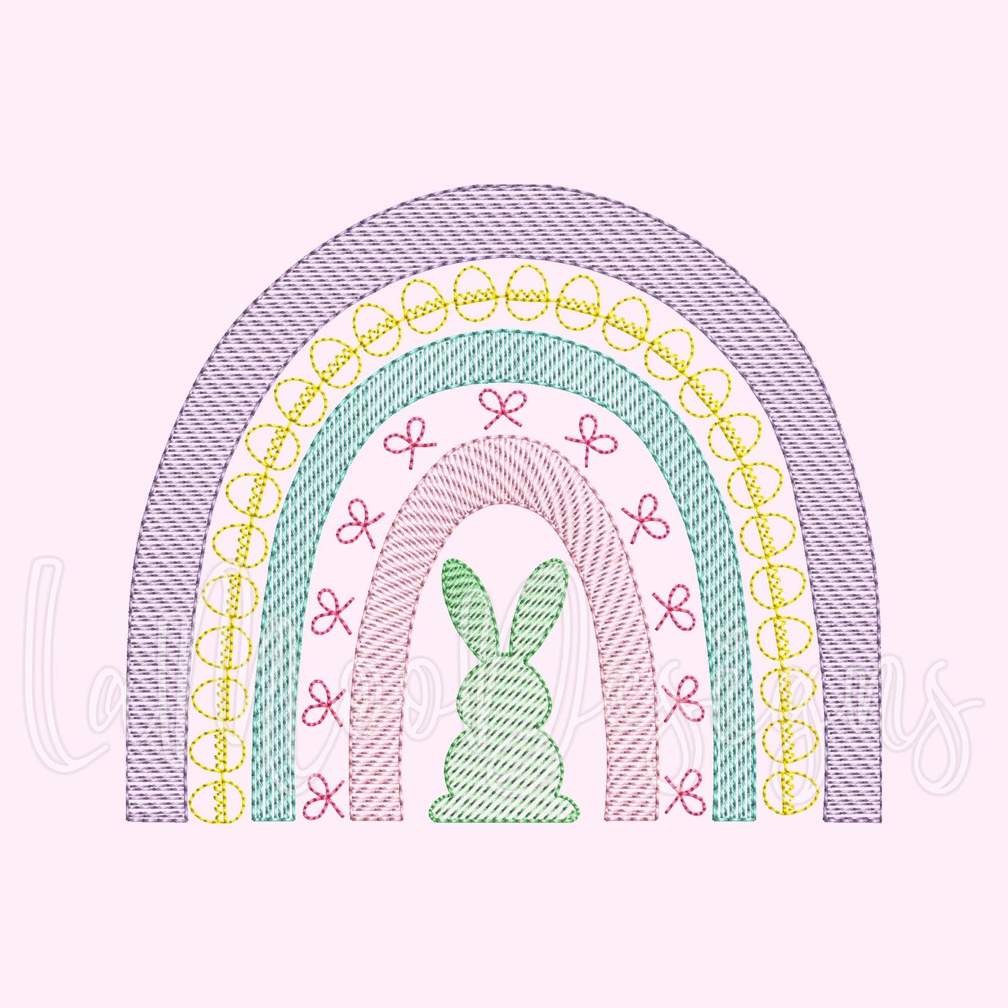Easter Rainbow Quick Sketch Embroidery Design | Bunny Rabbit Sketch Design 4 Sizes