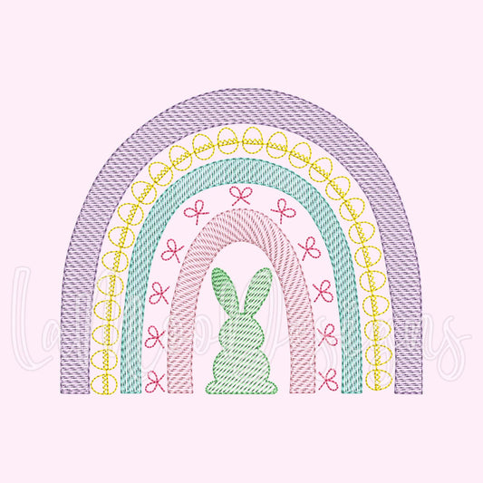 Easter Rainbow Quick Sketch Embroidery Design | Bunny Rabbit Sketch Design 4 Sizes