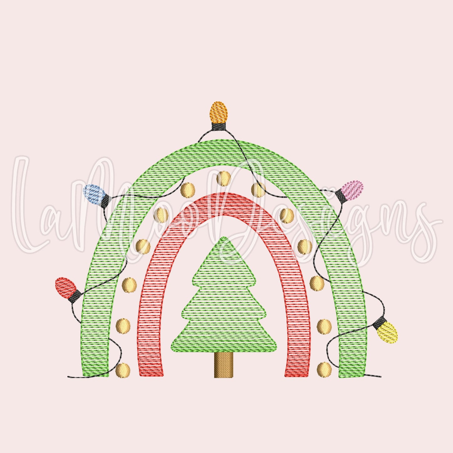 Sketch Design Christmas Rainbow with Lights Embroidery Design