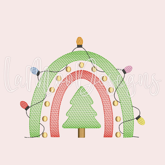 Sketch Design Christmas Rainbow with Lights Embroidery Design