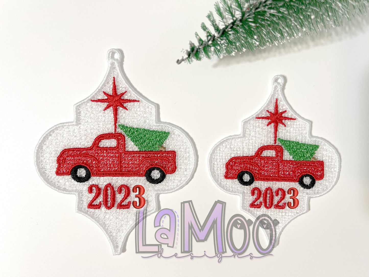 2025 Freestanding Lace Vintage Red Truck Arabesque Ornament Embroidery Design - Christmas Embroidery Design
