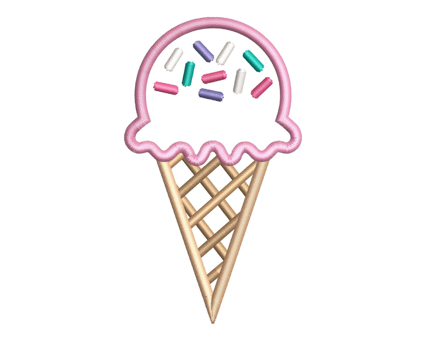 One Scoop Ice Cream Cone Embroidery Satin Stitch Applique Design