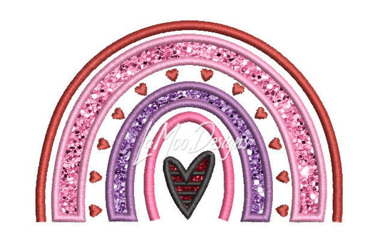 Valentine's Day Rainbow Satin Stitch Applique Embroidery Design