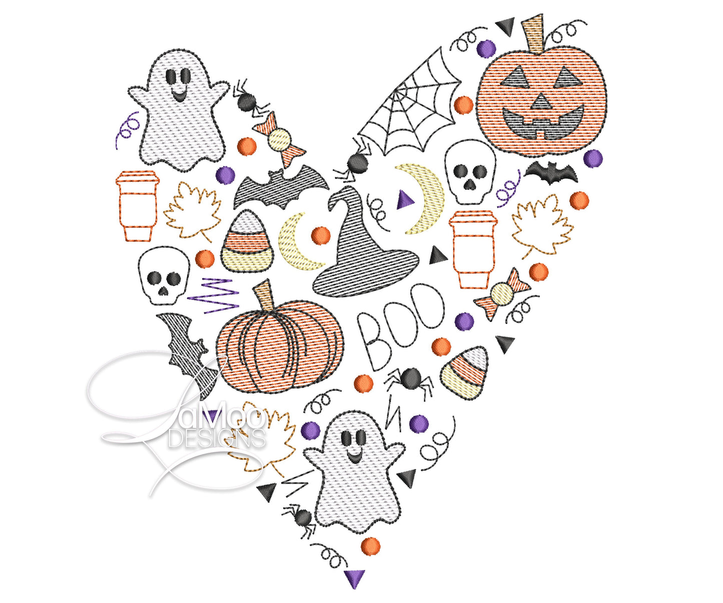 Halloween Sketch Design Heart Embroidery Design