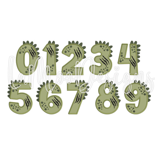 0-9 Dino Birthday Numbers Embroidery Satin Stitch Applique Design