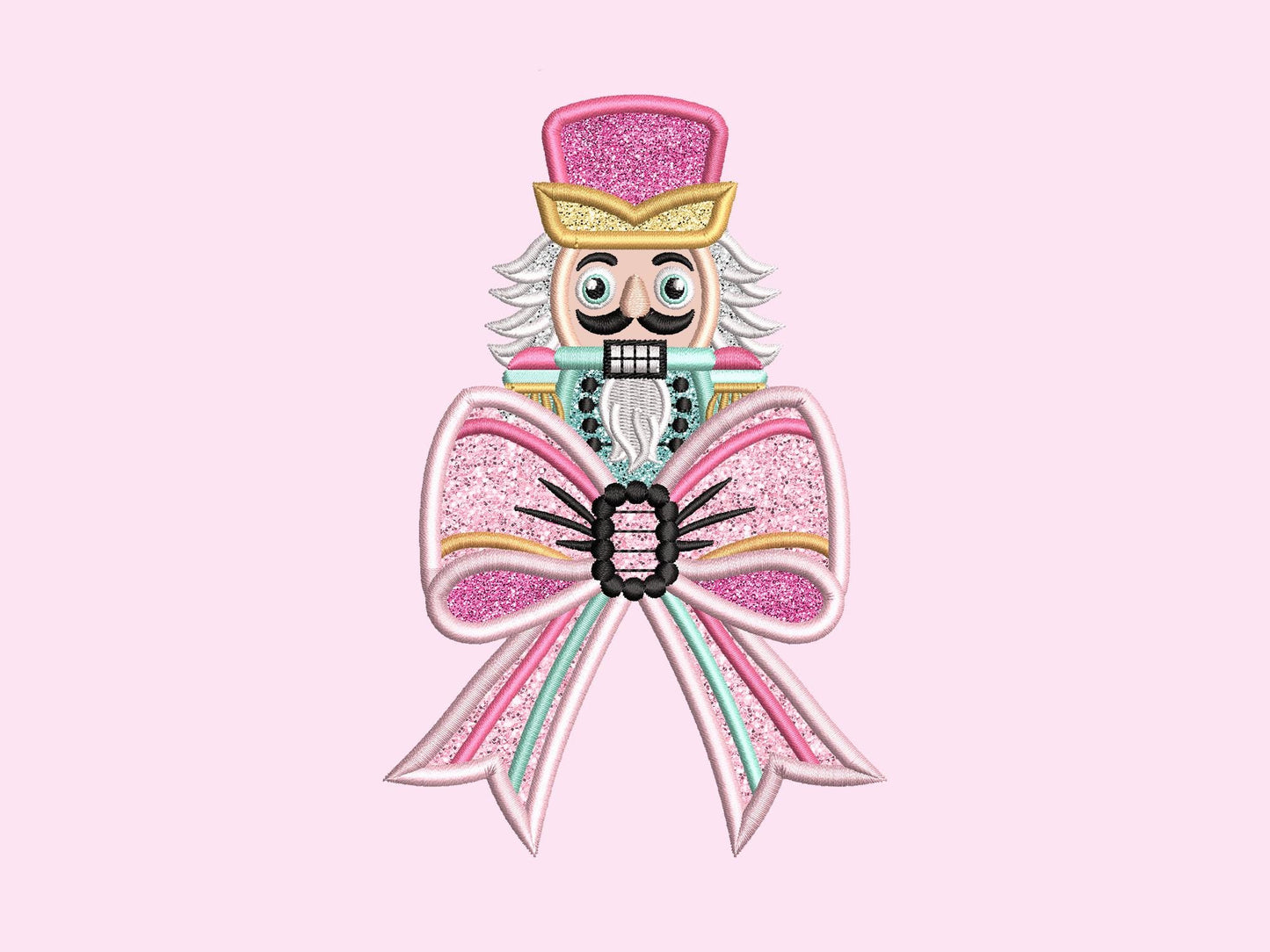 Nutcracker Side Bow Satin Stitch Applique Design 5 Sizes - Christmas Embroidery Design