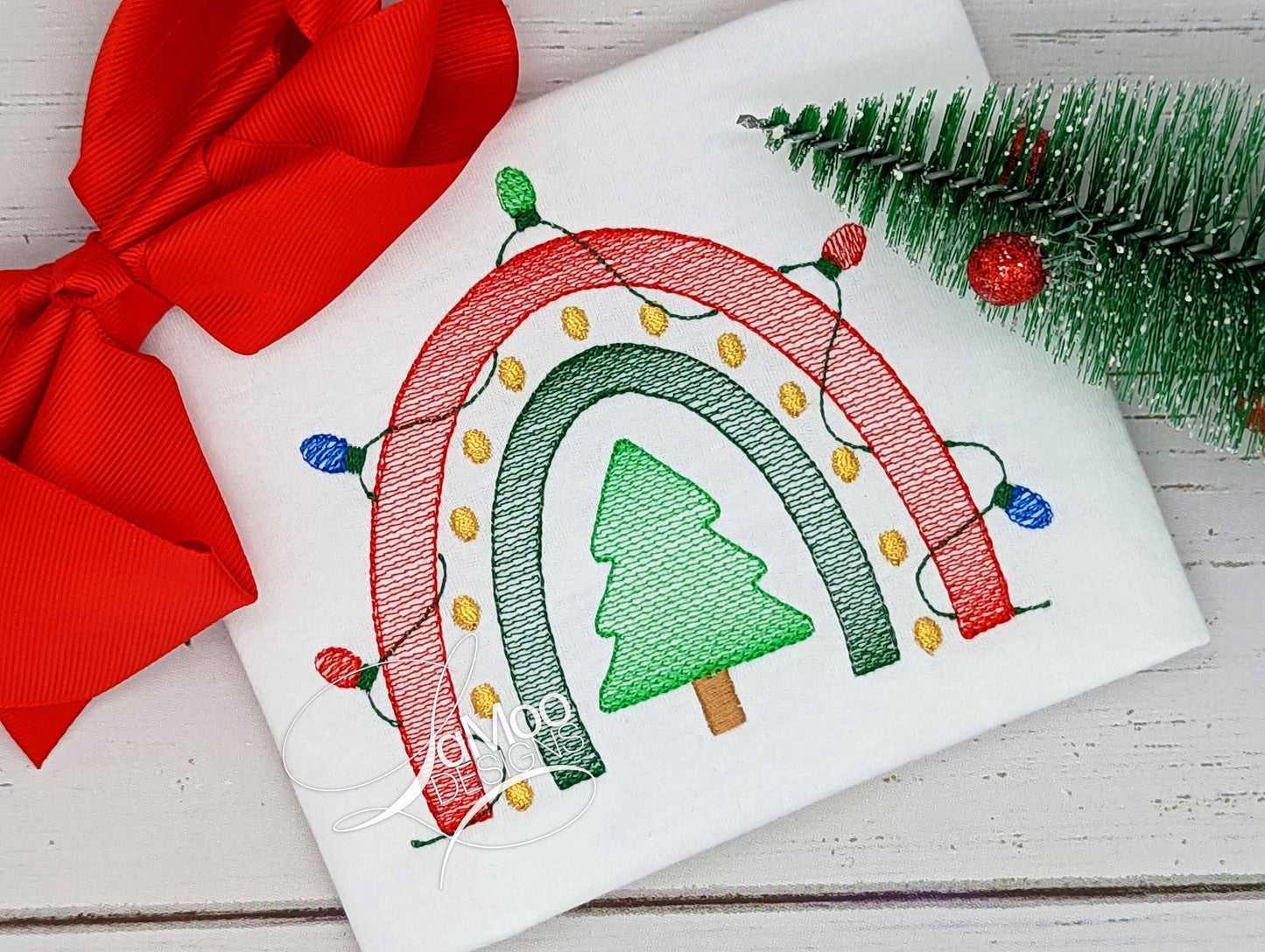 Sketch Design Christmas Rainbow with Lights Embroidery Design