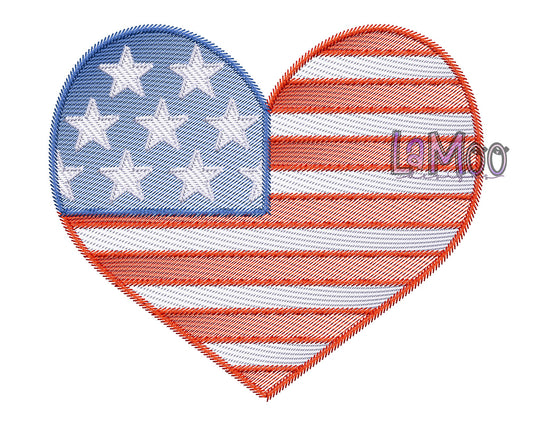 4th of July Sketch Design Heart Embroidery Design