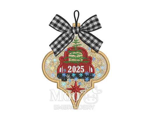 2025 Christmas Red Truck Shaker Ornament Applique Design