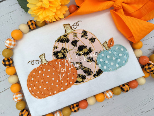 Fall Pumpkins Bean Stitch Embroidery Design Applique