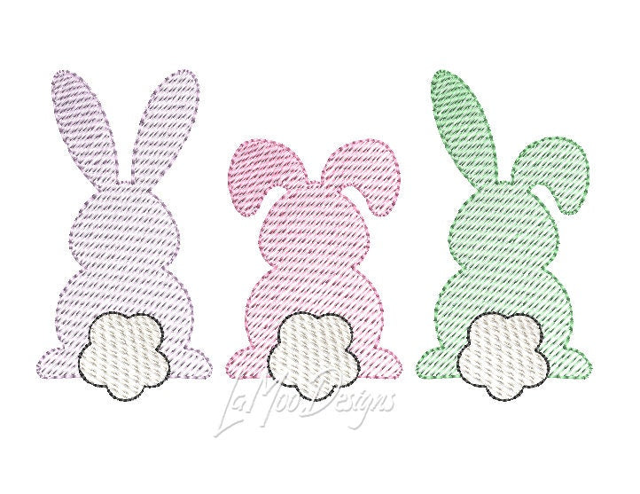 Easter Bunny Trio Embroidery Sketch Design
