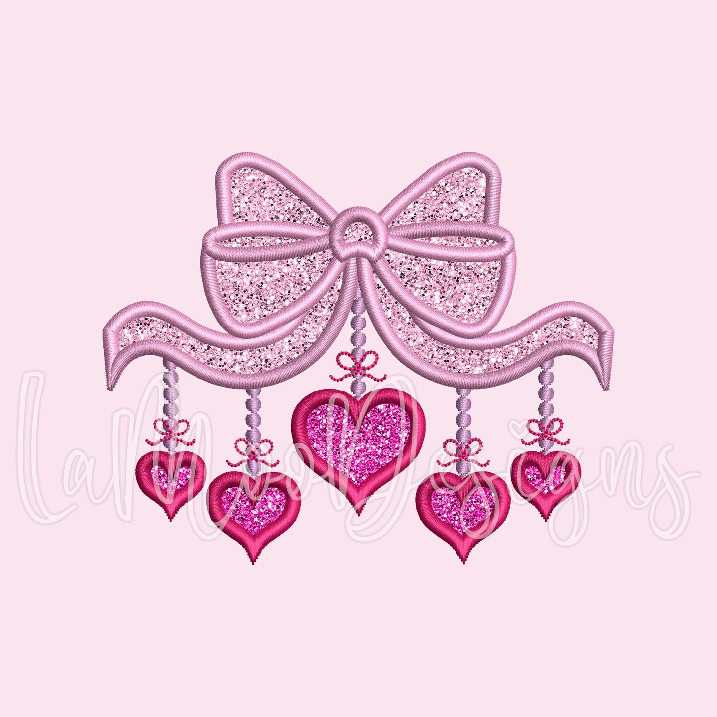 Valentine's Day Bow with Hearts Satin Stich Applique Embroidery Design