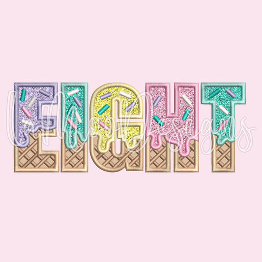 EIGHT - Ice Cream Waffle Cone Birthday Embroidery Satin Stitch Applique Design
