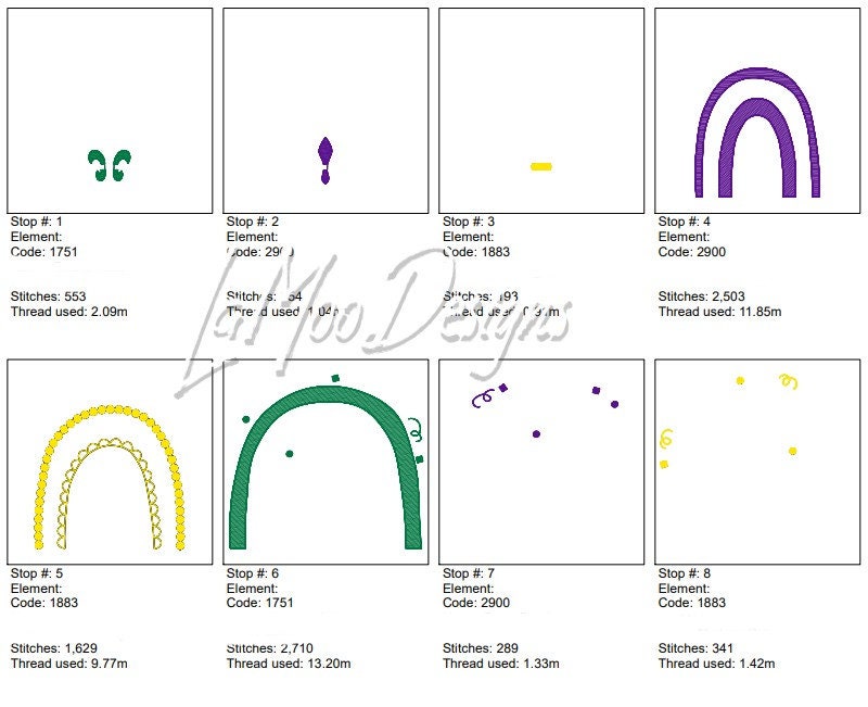 Mardi Gras Rainbow Embroidery Sketch Design